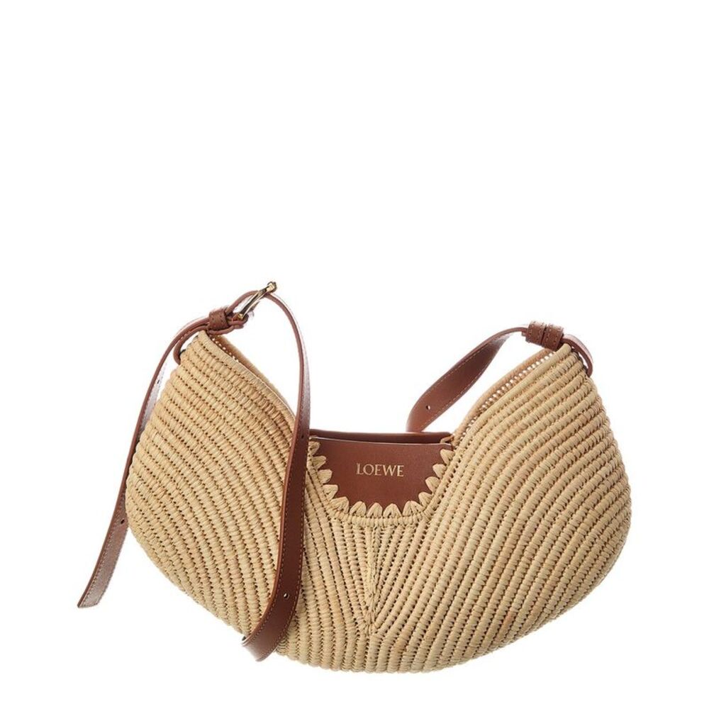 Loewe Swing Medium Raffia & Leather Hobo Bag, Brown